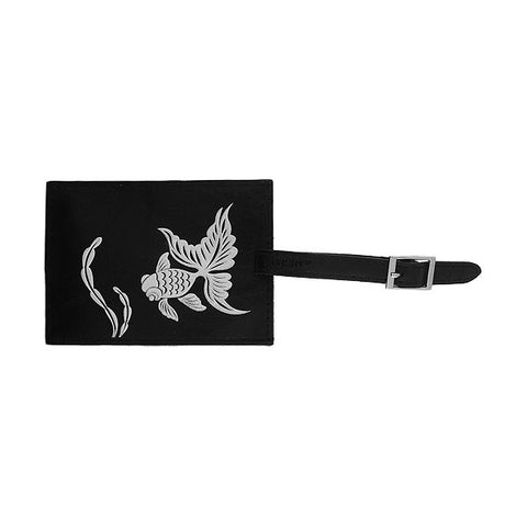 Online shopping for vegan brand LAVISHY's charming embossed goldfish vegan leather luggage tag. Great for travel, good luck gift for family & friends. Wholesale at www.lavishy.com for gift shop, clothing & fashion accessories boutique, book store in Canada, USA & worldwide since 2001.