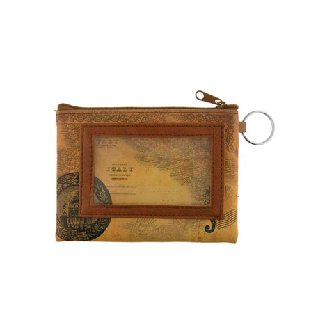 vegan brand LAVISHY's unisex key ring coin purse with vintage style octopus illustration on the old map background print. Great for everyday use, travel & gift for friends & family. Wholesale at www.lavishy.com for gift shop, fashion accessories & clothing boutiques, book stores worldwide since 2001.