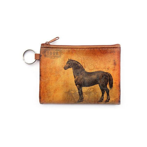 vegan brand LAVISHY's unisex key ring coin purse with vintage style horse illustration on the old map background print. Great for everyday use, travel & gift for friends & family. Wholesale at www.lavishy.com for gift shop, fashion accessories & clothing boutiques, book stores worldwide since 2001.