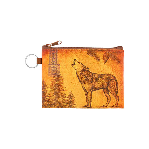 vegan brand LAVISHY's unisex key ring coin purse with vintage style wolf illustration on the old map background print. Great for everyday use, travel & gift for friends & family. Wholesale at www.lavishy.com for gift shop, fashion accessories & clothing boutiques, book stores worldwide since 2001.