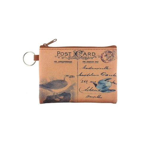 vegan brand LAVISHY's unisex key ring coin purse with vintage style seabird illustration on the old map background print. Great for everyday use, travel & gift for friends & family. Wholesale at www.lavishy.com for gift Online shopping for LAVISHYs, fashion accessories & clothing boutiques, book stores worldwide since 2001.