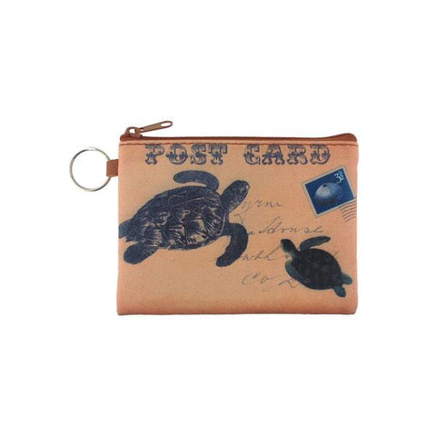 vegan brand LAVISHY's unisex key ring coin purse with vintage style sea turtle illustration on the old map background print. Great for everyday use, travel & gift for friends & family. Wholesale at www.lavishy.com for gift Online shopping for LAVISHYs, fashion accessories & clothing boutiques, book stores worldwide since 2001.