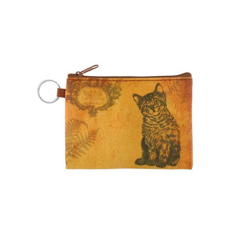 vegan brand LAVISHY's unisex key ring coin purse with vintage style cat illustration on the old map background print. Great for everyday use, travel & gift for friends & family. Wholesale at www.lavishy.com for gift Online shopping for LAVISHYs, fashion accessories & clothing boutiques, book stores worldwide since 2001.