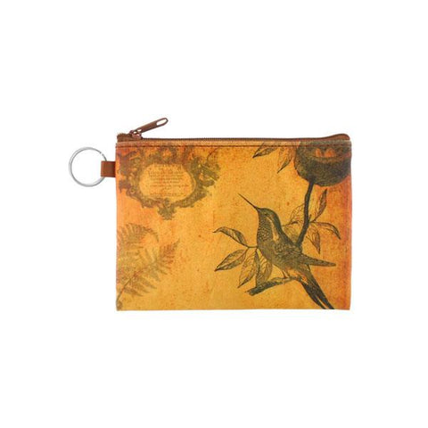 vegan brand LAVISHY's unisex key ring coin purse with vintage style hummingbird illustration on the old map background print. Great for everyday use, travel & gift for friends & family. Wholesale at www.lavishy.com for gift Online shopping for LAVISHYs, fashion accessories & clothing boutiques, book stores worldwide since 2001.