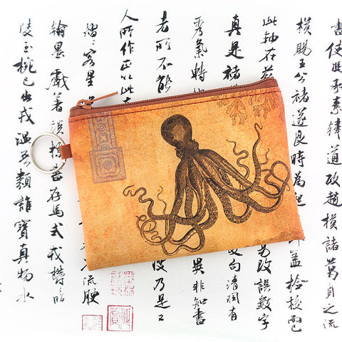 LAVISHY unisex vintage style octopus print vegan key ring coin purse