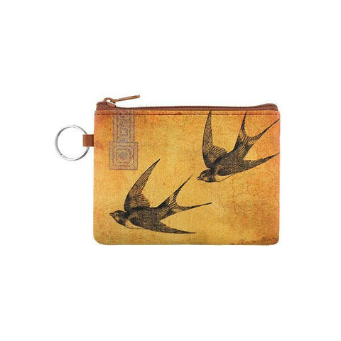 Online shopping for LAVISHYping for vegan brand LAVISHY's unisex key ring coin purse with vintage style swallow illustration on the old map background print. Great for everyday use, travel & gift for friends & family. Wholesale at www.lavishy.com for gift Online shopping for LAVISHYs, fashion accessories & clothing boutiques, book stores worldwide since 2001.