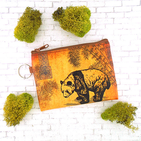 LAVISHY unisex vintage style panda print vegan key ring coin purse