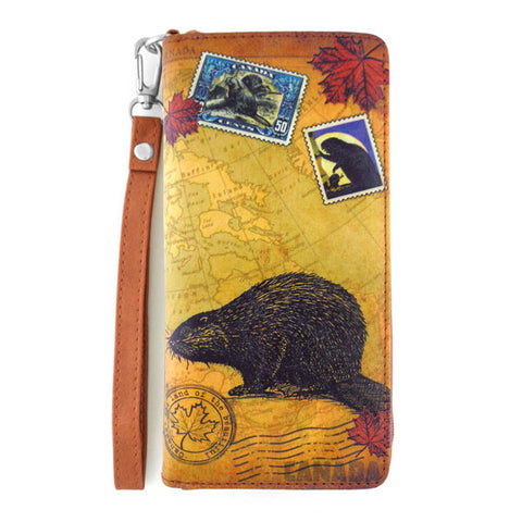LAVISHY Canada beaver print unisex vegan large wristlet wallet