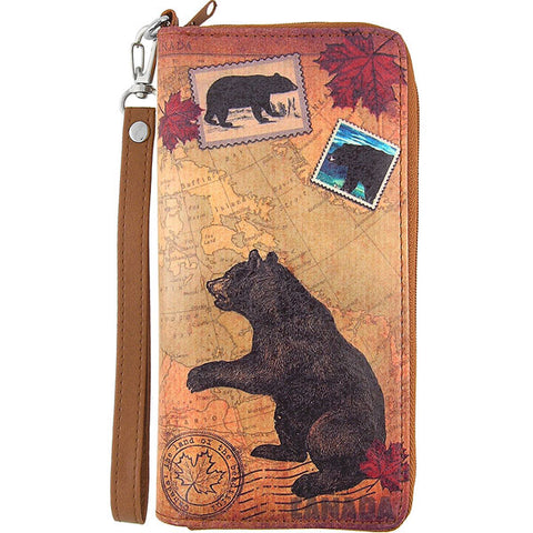 LAVISHY Canada bear print unisex vegan large wristlet wallet
