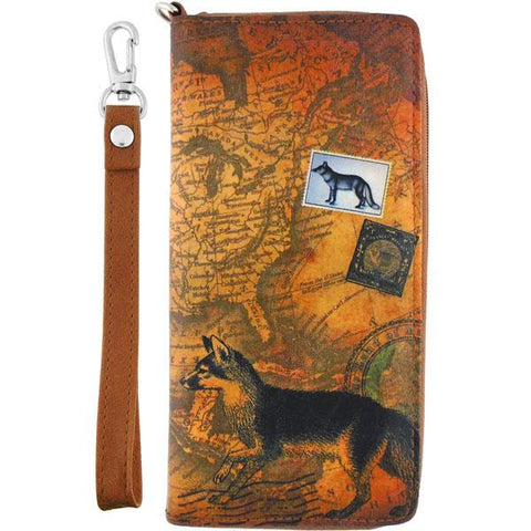 LAVISHY cool wristlet large wallet with vintage style American fox illustration on old USA map background print. Great for everyday use & travel. A cool gift for family & friends. Wholesale at www.lavishy.com for gift LAVISHYs, boutiques, book stores & souvenir LAVISHYs in USA since 2001.