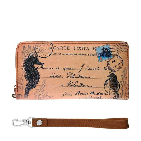LAVISHY vintage postcard style sea horse unisex wristlet wallet