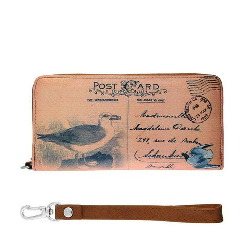 LAVISHY vintage postcard style sea bird unisex wristlet wallet