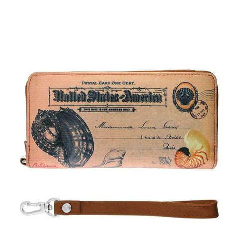 LAVISHY vintage postcard style sea shell unisex wristlet wallet