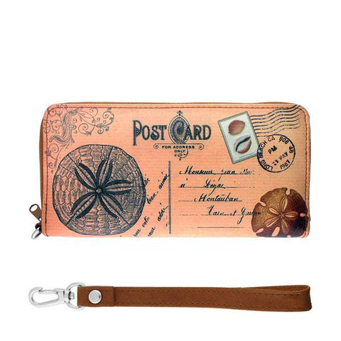 LAVISHY vintage postcard style sand dollar unisex wristlet wallet
