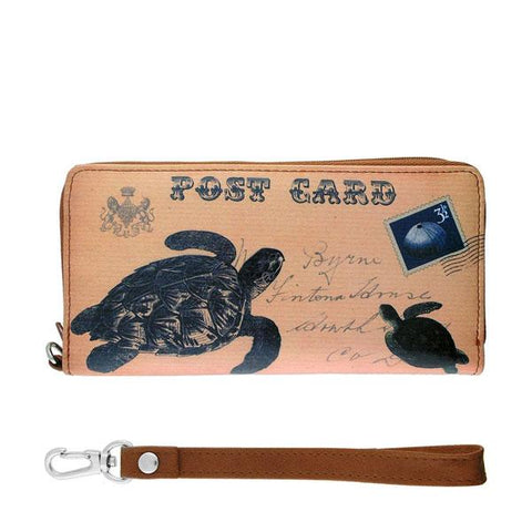 LAVISHY vintage postcard style sea turtle unisex wristlet wallet
