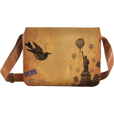 LAVISHY unisex vegan leather large messenger/laptop bag with vintage style New York Statue of Liberty print. A great gift idea for family & friends. More fun products for wholesale at www.lavishy.com for gift shops, fashion accessories & clothing boutiques in Canada, USA & worldwide.