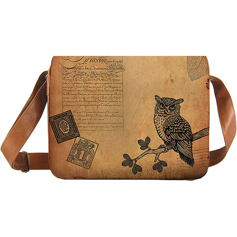 Online shopping for LAVISHY unisex vegan leather large messenger/laptop bag with vintage style owl print. A great gift idea for family & friends. More fun products for wholesale at www.lavishy.com for gift shops, fashion accessories & clothing boutiques in Canada, USA & worldwide.