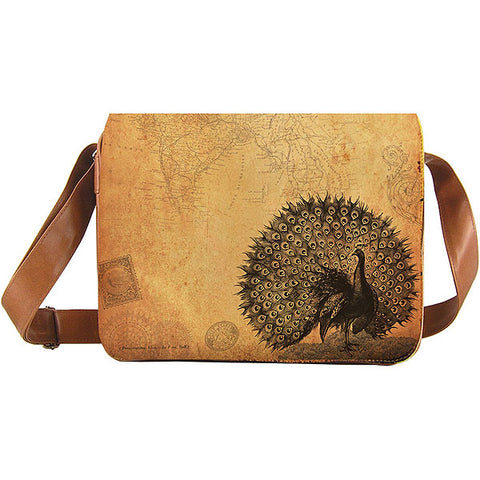Online shopping for LAVISHY unisex vegan leather large messenger/laptop bag with vintage style peacock print. A great gift idea for family & friends. More fun products for wholesale at www.lavishy.com for gift shops, fashion accessories & clothing boutiques in Canada, USA & worldwide.