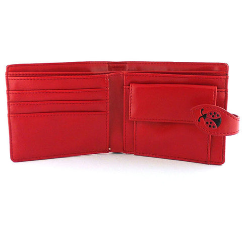 LAVISHY embossed daisy & ladybug vegan leather medium bi-fold wallet