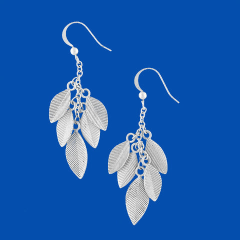 LAVISHY silver/12k gold plated multi leaf pendant dangle earrings