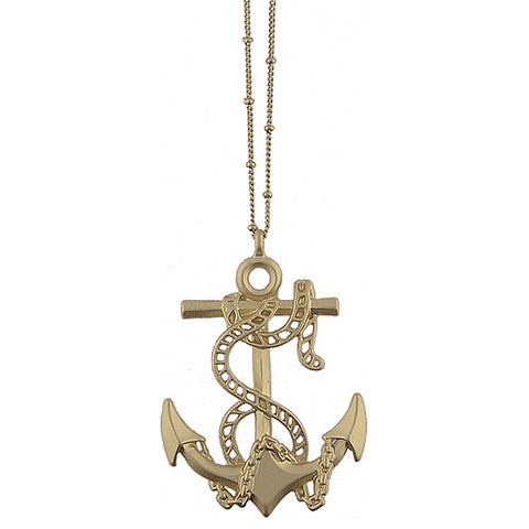 LAVISHY vintage tattoo style anchor reversible pendant long necklace