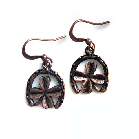 LAVISHY handmade vintage style horseshoe & four leaf clover earrings