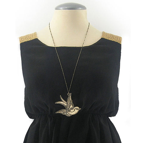 Online shopping for LAVISHY's fun & affordable vintage style reversible tattoo style swallow bird pendant long necklace. A great gift for you or your girlfriend, wife, co-worker, friend & family. Wholesale at www.lavishy.com with many unique & fun fashion accessories.