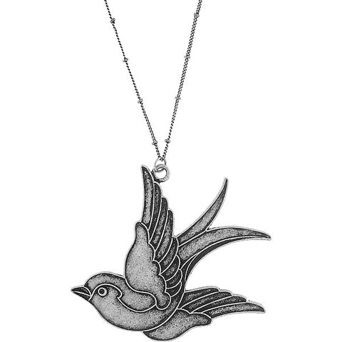 Online shopping for LAVISHY's fun & affordable vintage style reversible tattoo style swallow bird pendant long necklace. A great gift for you or your girlfriend, wife, co-worker, friend & family. Wholesale at www.lavishy.com with many unique & fun fashion accessories.