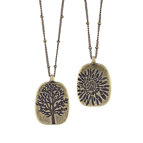 LAVISHY handmade vintage style tree & sunflower reversible necklace