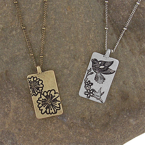 LAVISHY handmade vintage style flower & bird reversible necklace