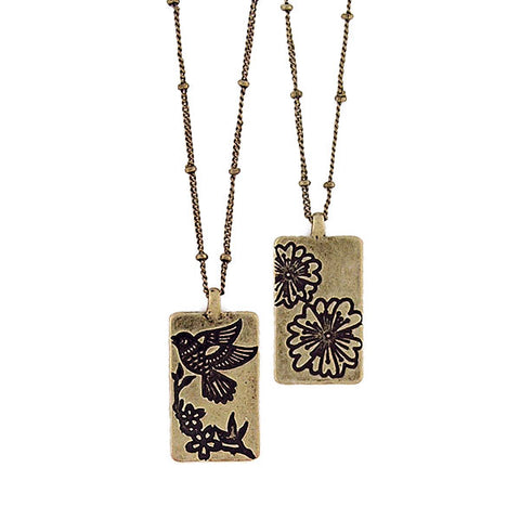 LAVISHY handmade vintage style flower & bird reversible necklace