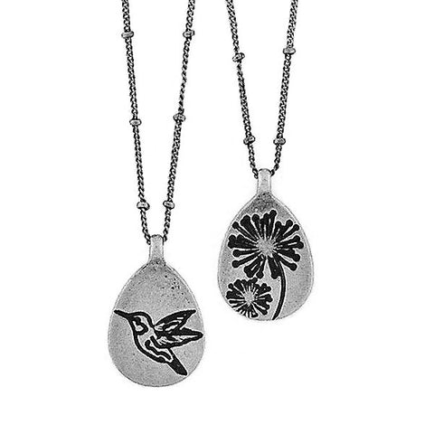 LAVISHY handmade vintage style hummingbird & flower reversible necklace