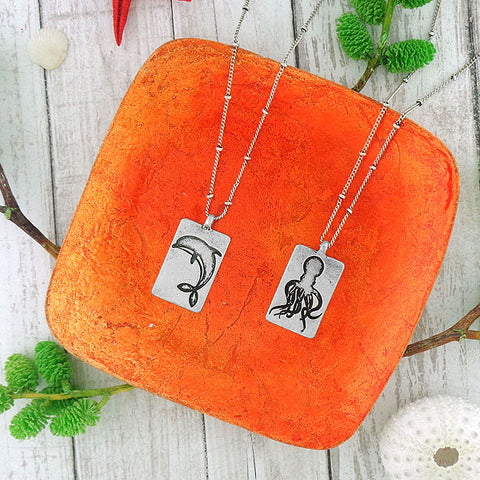 LAVISHY handmade vintage style dolphin & octopus reversible necklace