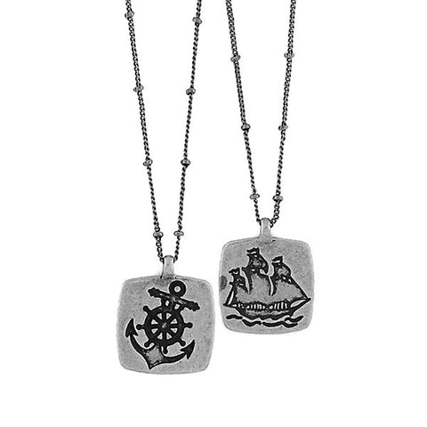 LAVISHY handmade vintage style boat & wheel/anchor reversible necklace