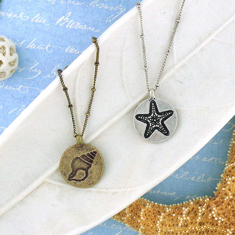 LAVISHY handmade starfish & seashell vintage style reversible necklace