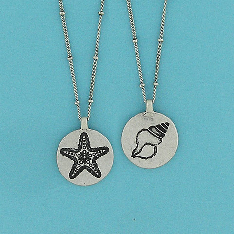 LAVISHY handmade starfish & seashell vintage style reversible necklace