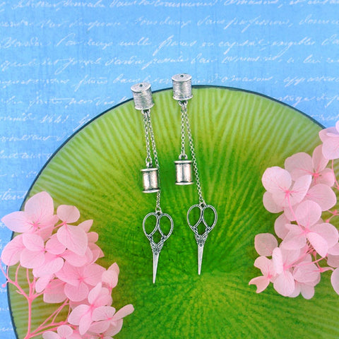 LAVISHY handmade vintage style Scissors and thread reel earrings