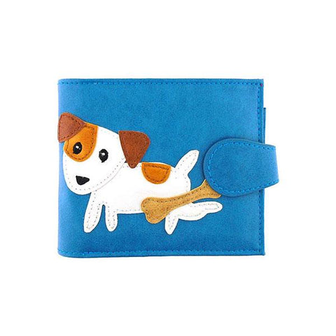LAVISHY applique puppy dog with bone vegan medium bifold slim wallet