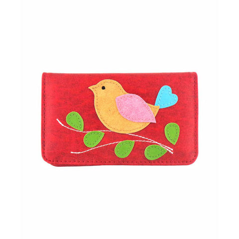 Online shopping for vegan brand LAVISHY's fun & playful applique vegan/faux leather cardholder with adorable bird applique.  It's Eco-friendly, ethically made, cruelty free. A great gift for you or your friends & family. Wholesale at www.lavishy.com with many unique & fun fashion accessories.