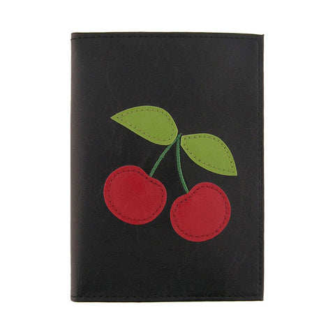 LAVISHY Eco-friendly cherry applique vegan leather passport cover. Great for travel or gift for your family and friends. Wholesale at www.lavishy.com for gift shops, clothing and fashion accessories boutiques, book stores in Canada, USA and worldwide since 2001.