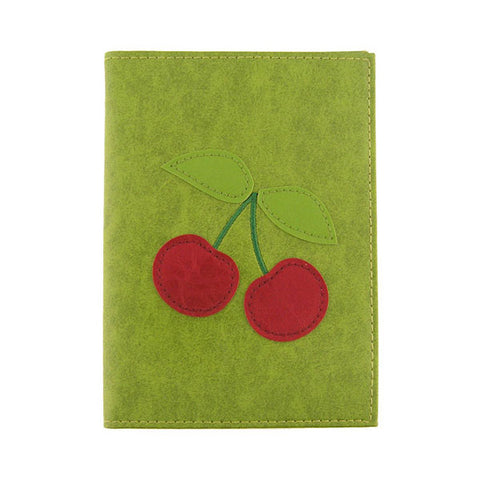 LAVISHY Eco-friendly cherry applique vegan leather passport cover. Great for travel or gift for your family and friends. Wholesale at www.lavishy.com for gift shops, clothing and fashion accessories boutiques, book stores in Canada, USA and worldwide since 2001.