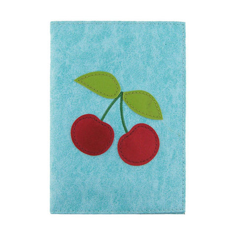 LAVISHY Eco-friendly cherry applique vegan leather passport cover. Great for travel or gift for your family and friends. Wholesale at www.lavishy.com for gift shops, clothing and fashion accessories boutiques, book stores in Canada, USA and worldwide since 2001.
