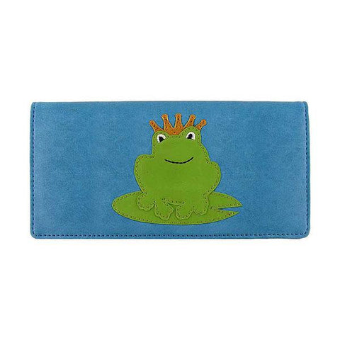 LAVISHY fun & Eco-friendly cruelty free frog prince charming applique vegan large wallet. Great for everyday use, cool gift for family & friends. Wholesale at www.lavishy.com for gift shops, clothing & fashion accessories boutiques, book stores in Canada, USA & worldwide since 2001.