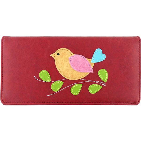 LAVISHY fun & Eco-friendly cruelty free colorful bird applique vegan large wallet. Great for everyday use, cool gift for family & friends. Wholesale at www.lavishy.com for gift shops, clothing & fashion accessories boutiques, book stores in Canada, USA & worldwide since 2001.