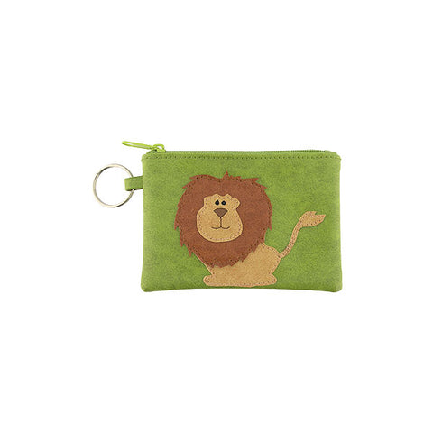LAVISHY cute lion applique vegan leather key ring coin purse