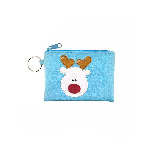 Online shopping for vegan brand LAVISHY's playful applique vegan key ring coin purse with adorable reindeer applique. Great for everyday use, fun gift for family & friends. Wholesale at www.lavishy.com for gift shop, clothing & fashion accessories boutique, book store in Canada, USA & worldwide since 2001.
