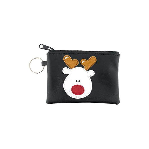 Online shopping for vegan brand LAVISHY's playful applique vegan key ring coin purse with adorable reindeer applique. Great for everyday use, fun gift for family & friends. Wholesale at www.lavishy.com for gift shop, clothing & fashion accessories boutique, book store in Canada, USA & worldwide since 2001.