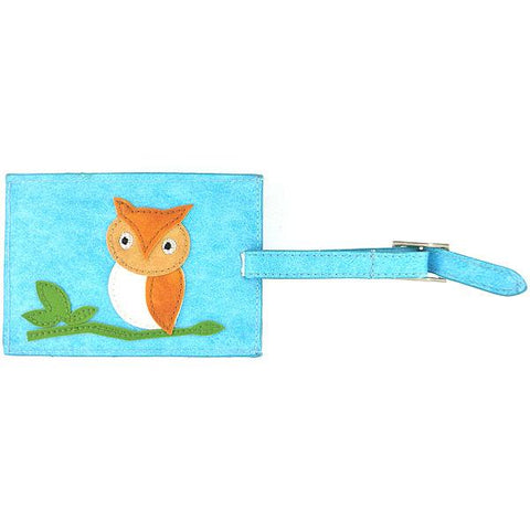 Online shopping for vegan brand LAVISHY's fun & playful vegan/faux leather luggage tag with adorable owl on a tree branch applique. It's Eco-friendly, ethically made, cruelty free. A great gift for you or your friends & family. Wholesale at www.lavishy.com with many unique & fun fashion accessories.