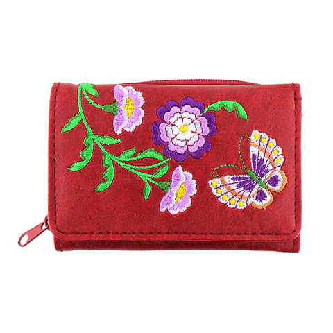 Online shopping for vegan brand LAVISHY's Eco-friendly, ethically made, cruelty free small tri-fold embroidered wallet for women features delightful flower & butterfly embroidery motif. Wholesale at www.lavishy.com for retailers like gift shop, clothing & fashion accessories boutique & book store worldwide since 2001.