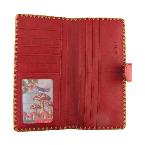LAVISHY Eco-friendly poppy flower embroidered vegan large flat wallet for women. This red wallet is great for everyday use, lovely gift idea for family & friends especially for people who love Ukraine. Online shopping at LAVISHY BOUTIQUE. Wholesale at www.lavishy.com